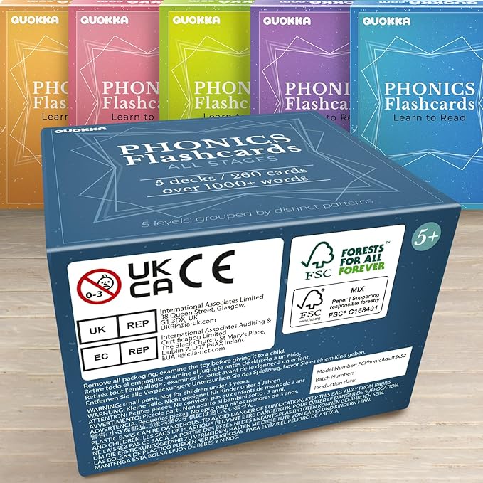 QUOKKA 1000+ Phonics Words Flash Cards for Kids Ages 4-8 – 20 Reading Stages – 260 Card Games for Kids Ages 3-5 and 6-8 – Learn to Read Games & Phonics Manipulatives for Complete Phonemic Awareness