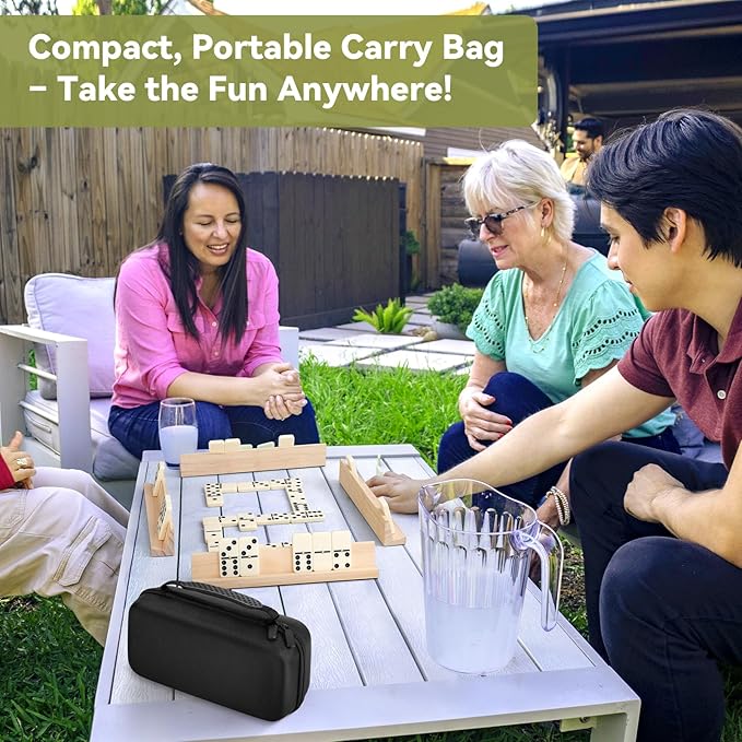 BATURU Double 6 Dominos Set for Adults with 28 Tiles, Durable Dominoes Game Set with 4 Racks and Carry Case, Fun Dominos for Kids, Family Games Night, Travel Games