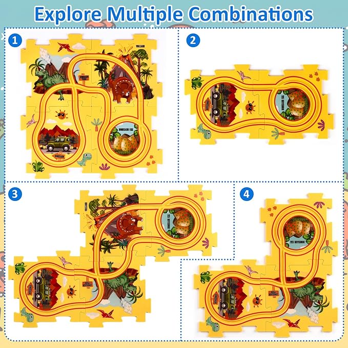 VESPRO 4 Series Toddler Car Track Set, 68PCS Kids Car Track Play Set, Educational Puzzle Toys for Kids Ages 3+ Boys and Girls