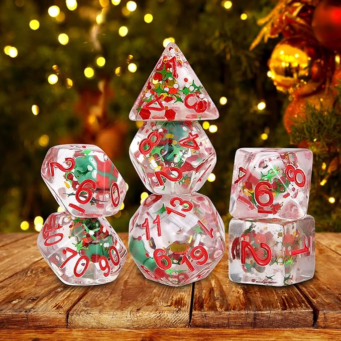 OriCraft Christmas Dice Set - DND Dice with Santa Claus, Christmas Tree D20 & Polyhedral Gaming Dices (7 Set)