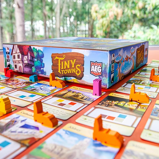 AEG Tiny Towns | Award-Winning Abstract Strategy Board Game | Plan and Construct a Thriving Town | Puzzly City Building | 1-6 Players | Ages 14+