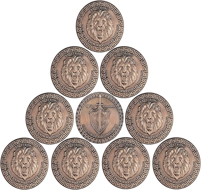 Lion Sword and Shield Challenge Coin - Inspirational Collectible, High Relief Design, Symbol of Courage and Strength, Medieval Style Classic Amulet(Pack of 10)