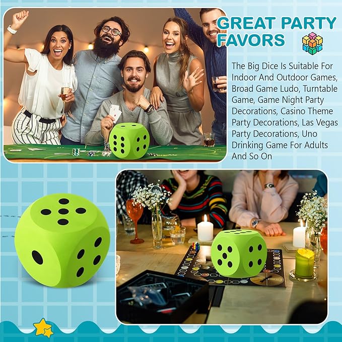 Shappy 6 Inches Foam Dice Fun Filled Large Educational Toy Kawaii Giant Dice Decorative Eva Foam Jumbo Cube Big Square Building Blocks for Game Nights Learning Sessions(Green,1 Pc)