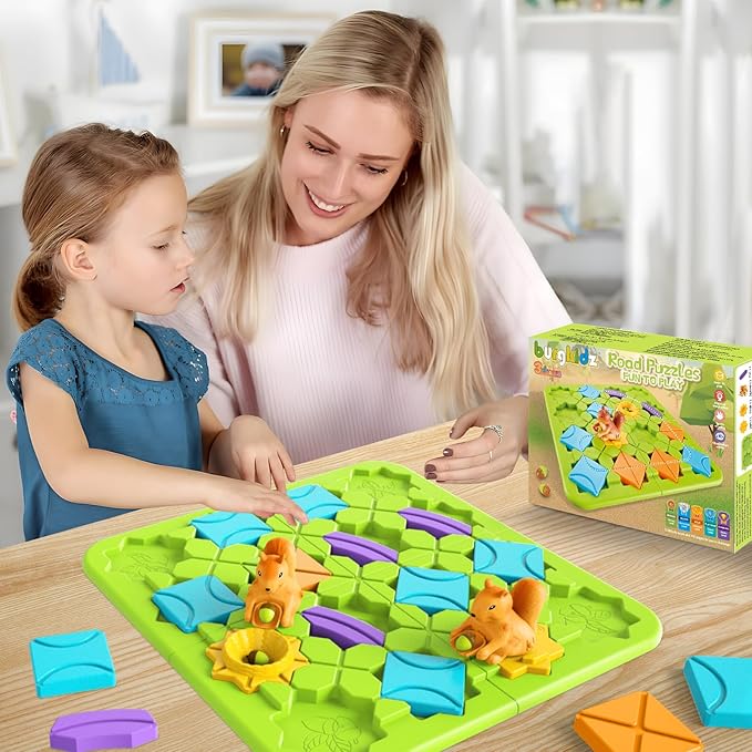 STEM Board Games Kids Toys, Maze Brain Teaser Puzzles Learning Games for Kids Ages 4-8 118 Challenges 5 Difficulty Levels Squirrel Logic Track Building Blocks, Educational Montessori Birthday Gifts