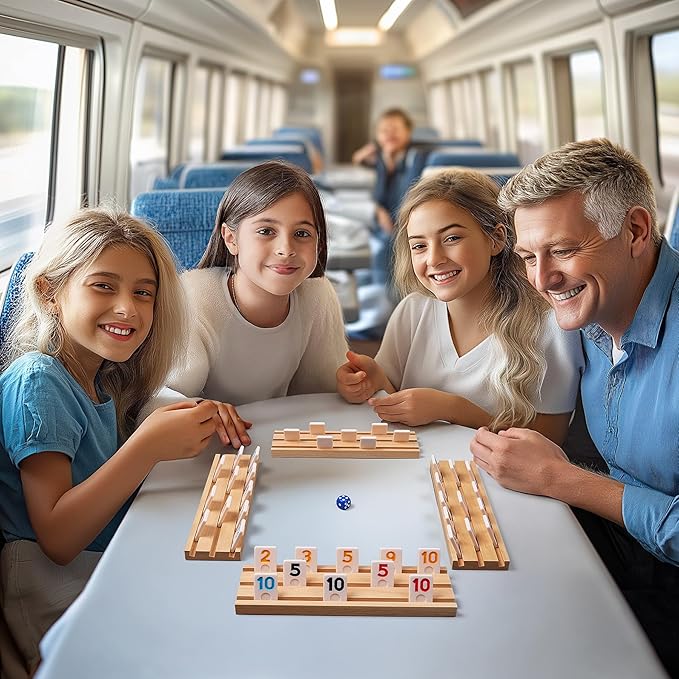 Rummy Cube Game Set with 4 Wooden Racks,106 Rummy Tiles and Portable Case,Classic Travel Board Games for Family Adults and Kids