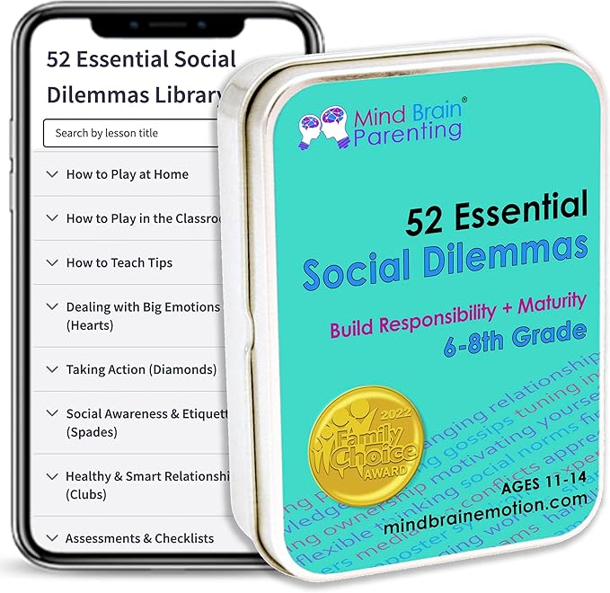 52 Essential Social Dilemmas: Skills for Kids & Teens to Thrive in Middle School - Conversation Cards Created by Teachers & Counselors for Family, Classroom, Counseling, Therapy Game (6-8 Grade)