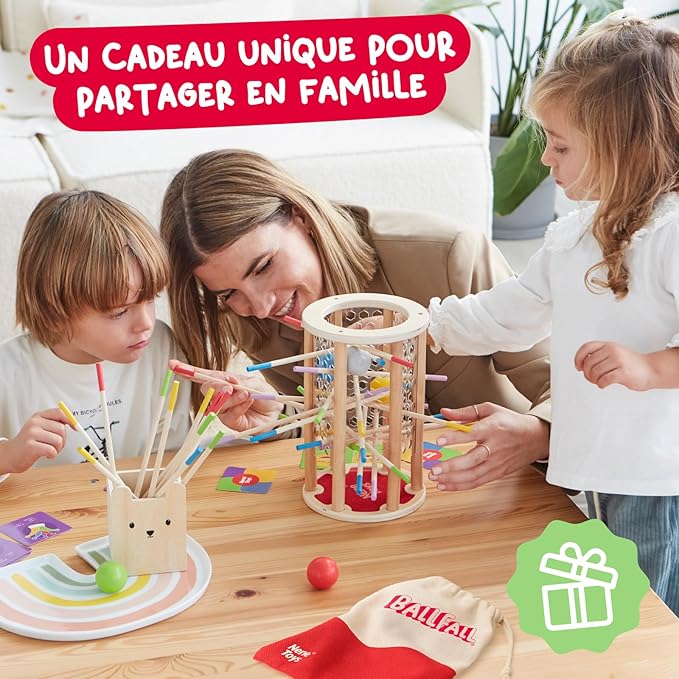 Nene Toys BALLFALL Jumbo โ Montessori Wooden Board Game for Kids 3 4 5 6 Years โ Colorful Sticks, Dice & Cards โ Fine Motor Skills Toy, Math & Counting Game โ Educational Gift for Boys Girls Ages 3-9