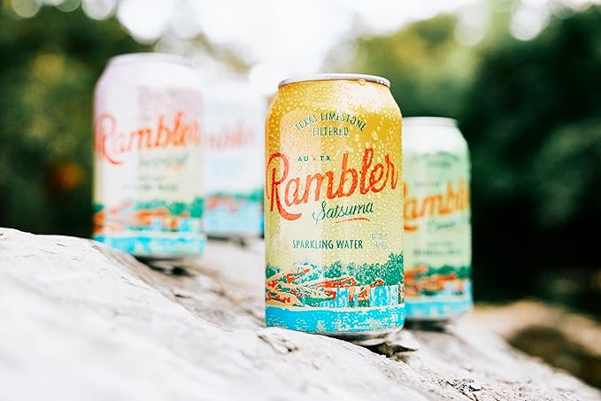 AUTX RAMBLER Sparkling Water, Texas Limestone Mineral Blend, Satsuma Flavor, 12-Ounce Cans, Three 8-Packs (24 Cans)