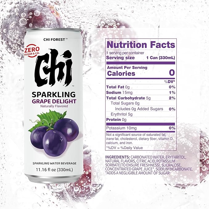 CHI FOREST Grape Delight sparkling water, 0 Sugar 0 Carolies, 11.16 oz* 24 Cans