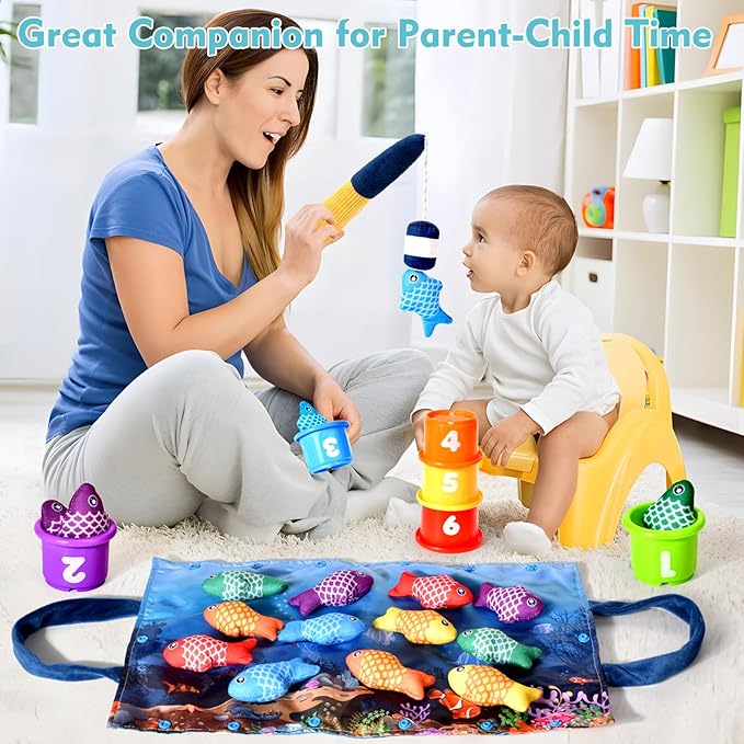 Montessori Toys for 1 Year Old Boy Girl Gifts, Cloth Fishing Game Toddler Toy 1-3, Sorting Learning Baby Toys 6-12-18 Months, One Year Old Girl Boy Birthday Gifts