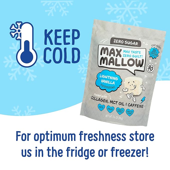 Max Mallow Sugar Free Marshmallows - Keto Friendly, Perfect for S'mores, Hot Chocolate, and Baking with Zero Sugar Snacks, Smores Mct Oil Zero Sugar Marshmellow Marshmallow Lightning Vanilla, 6 Pack