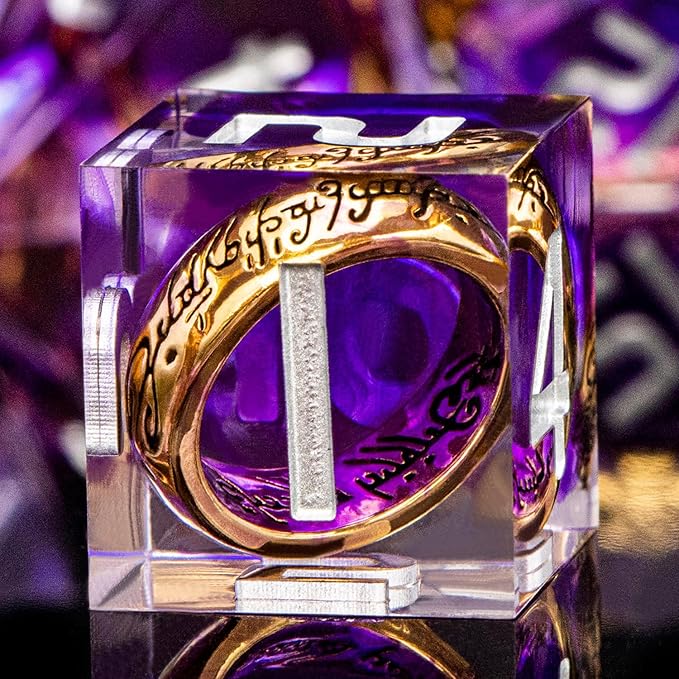 Magic Golden Ring DND Dice Set with Box, Purple Sharp Edge Handmade Lord D and D Polyhedral Dice for use with D&D Tabletop Games RPG, D20 D12 D10 D8 D6 D4