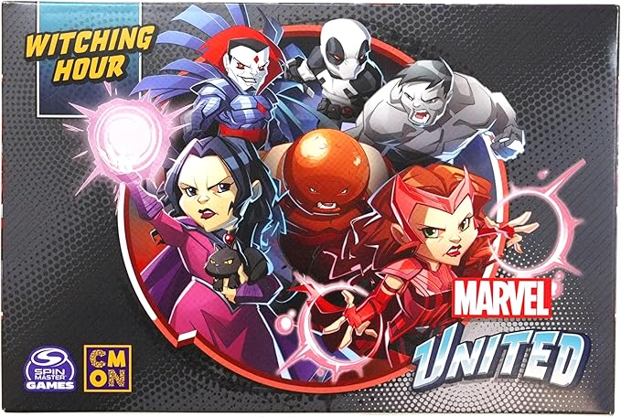 Spin Master Games, Marvel United: Witching Hour Expansion Pack with Scarlet Witch & Agatha Harkness Miniatures, Limited Edition Trade Show Exclusive, Board Games for Adults, 1-5 Players, Ages 14 & Up
