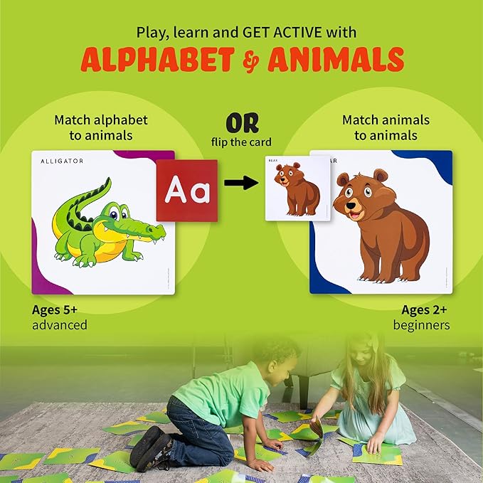 SPARK INNOVATIONS Animals Matching Cards Floor Game, Learn Abc's with Animals Matching Game, Childrens Memory Game, Animal Games, Toddler Learning Toy