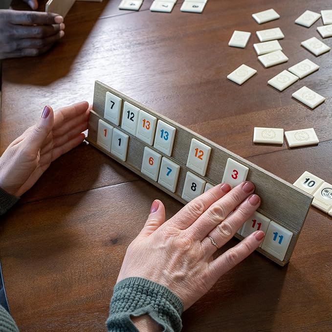 Front Porch Classics, Rummikub Vintage Edition in All-Wood Storage Case with 4 Built-in Player Trays and 106 Rummikub Tiles, for 2 to 4 Players Ages 8 and Up