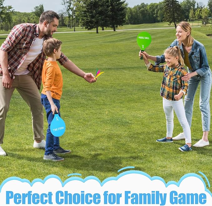 Beach Paddle Ball Set - Funny Paddleball Rackets Game, Outdoor Sports Toys for Kids Adults Family Games Beach Yard Lawn Party Supplies(4 Paddles, 13 Birdies, 4 Balls, 2 Drawstring Bags)