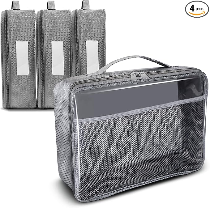 Toy Storage Bag, On the Go Toy Storage Organizer, Car Toy Organization, Blocks Travel Bag, Activity Bags for kids, Traveling Carrying Case, Storage Organizer (Large 4 pc Grey Bags)