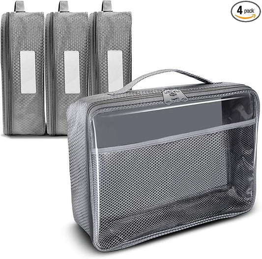 Toy Storage Bag, On the Go Toy Storage Organizer, Car Toy Organization, Blocks Travel Bag, Activity Bags for kids, Traveling Carrying Case, Storage Organizer (Large 4 pc Grey Bags)