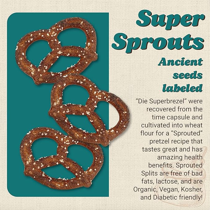 Unique Snacks Sprouted Splits Pretzels, Sprouted Pretzels, Delicious Homestyle Baked Snack Bag, OU Kosher, and Non-GMO Food, No Artificial Flavor, 8 Oz. Bag, Pack of 6