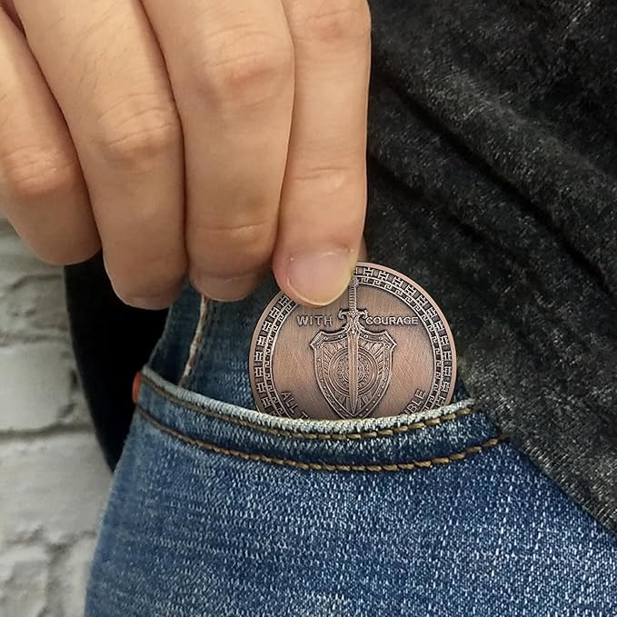 Lion Sword and Shield Challenge Coin - Inspirational Collectible, High Relief Design, Symbol of Courage and Strength, Medieval Style Classic Amulet(Pack of 5)