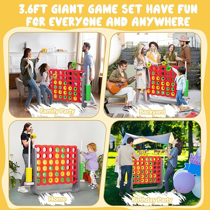 Unihex 3.6FT Tall Oversized Jumbo 4-to-Score Giant Game Set for Kids Adult Family Party Fun,4 in A Row Connect Game for Indoor Outdoor Backyard (Red)