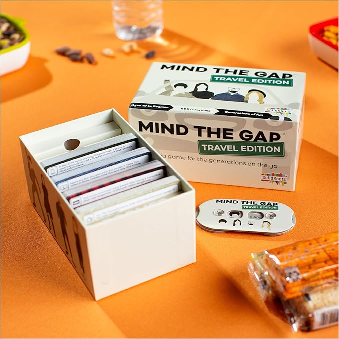 Spin Master Games, SolidRoots Mind The Gap Travel Edition, A Trivia Game for All Generations, Road Trip Fun on The Go, 2-12 Players, for Ages 10 & Up