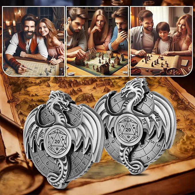 Spinner DND Dice Set, 7-in-1 Dragon Metallic D&D Dice, Dragon Roulette Dice Spinner for DND Dice Set, D&D Gifts with Gift Box, Role Playing Game Board Game Accessories, Silver