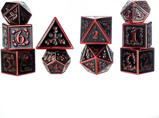 Metal Dice Set Collection for DND and All TRPG Games (Nightwatch, Red 10 Set)