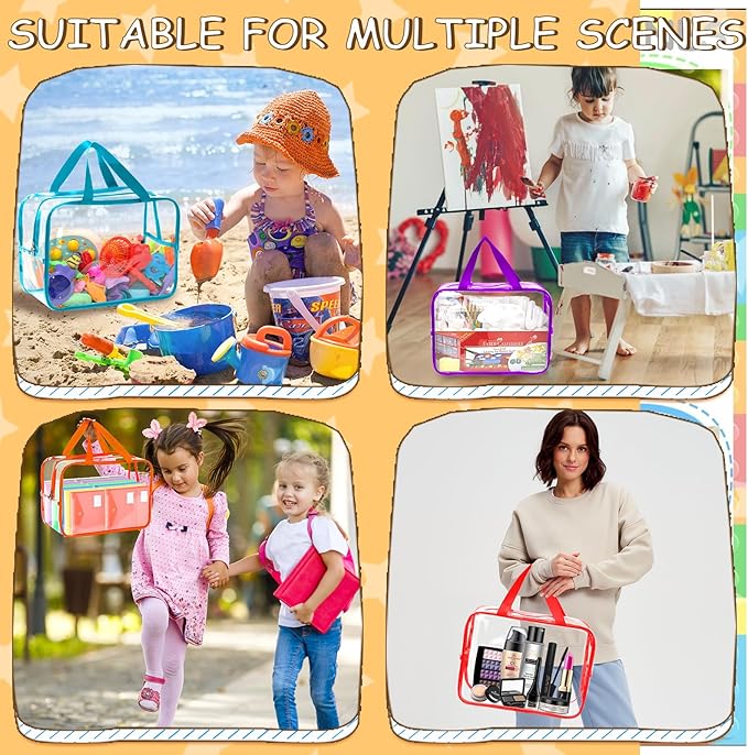 6 Packs Extra Large Toy Storage Bags, 12.6 * 9.25 * 6.9 IN Clear Colorful Waterproof Toy Organizer Bags with Labels, Dual Zippers and Portable Handheld Design, Board Game Storage for Building Blocks