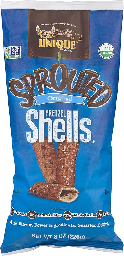 Sprouted Pretzel Shells, Homestyle Baked, Vegan, Certified OU Kosher and non-GMO, 8 Ounce Bag, Pack of 3