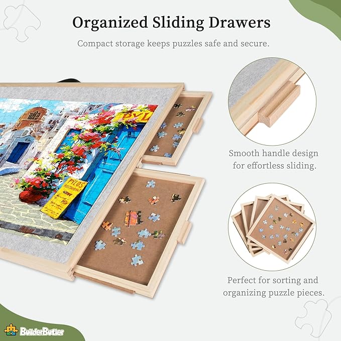 2000 Pieces 2-in-1 Tilting & Rotating Puzzle Board, 40.16"x28.5"Portable Puzzle Table with 4 Drawers & Cover