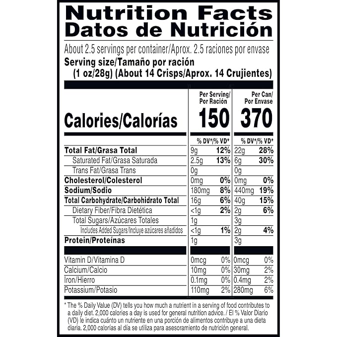 Pringles Potato Crisps Chips, Lunch Snacks, On-The-Go Snacks, Grab n' Go, Salt and Vinegar (12 Cans)