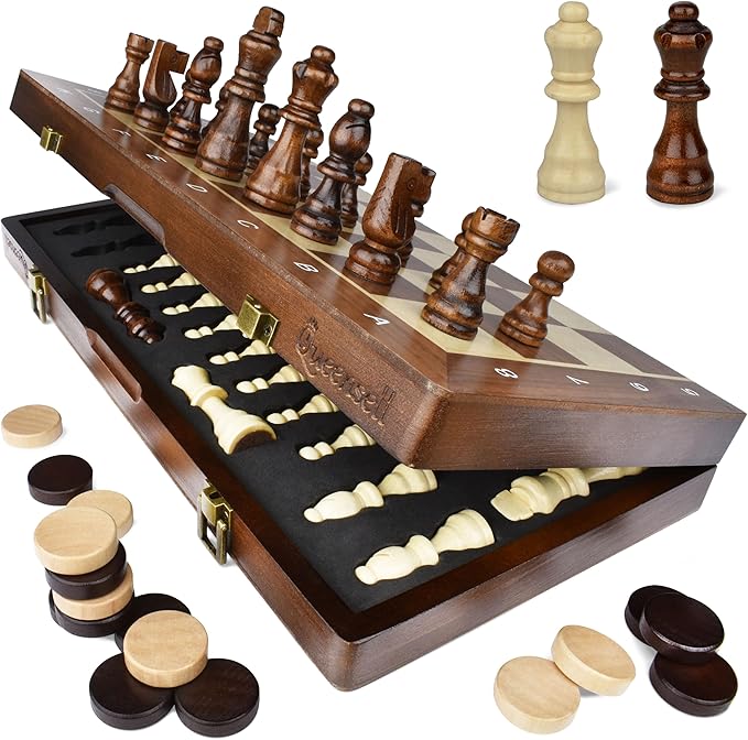 2 in 1 Magnetic Chess Set & Checkers Board Game for Adults and Kids - 15" Chess Tournament Chessboard with Magnetic Pieces - Free E-Book with Chess Puzzles