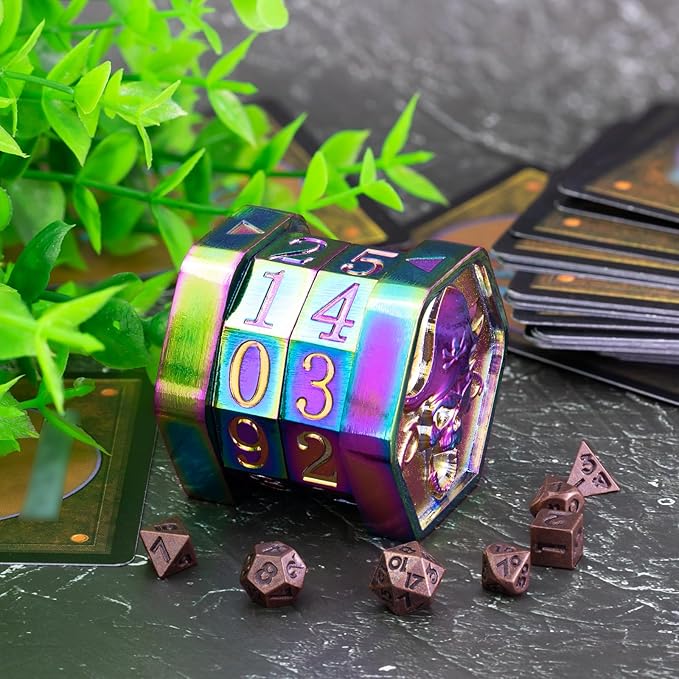 MTG Life Counter Wheel Metal Life Counter MTG Tracker, Mini Dice Set, Gift Box Packaging for Cards, MTG Compatible Board Games, DND Game Accessories (Colorful)
