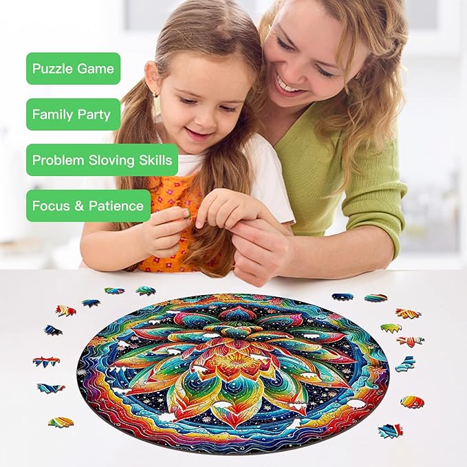 Wooden Puzzle for Adults โ Unique Lotus-Shaped, Flower Design Brain Teaser for Kid & Teen, 210 Pieces, 10"x10", Ships as Whole Puzzle Board (No Loose Pieces), Gift-Ready Box, Fun Family Game,