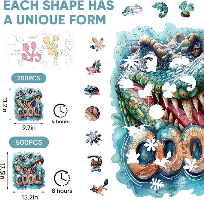 Wooden Puzzles for Adults 500 Pieces, Cool Crocodile Jigsaw Puzzles Animal Unique Shaped Wood Cut Puzzle Gifts for Adults and Kids, Family Puzzle Games, Medium Size(15.4 * 17.8in)