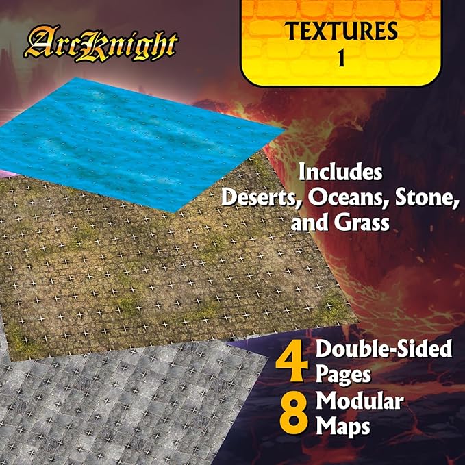 Arcknight The Texutures Pack Roleplaying Battlemaps; 16 Modular RPG Maps in 8 Double-Sided Pages, 1" Square Grid, Modular & Versatile Design for Tabletop Gaming - for Dungeons & Dragons, Pathfinder
