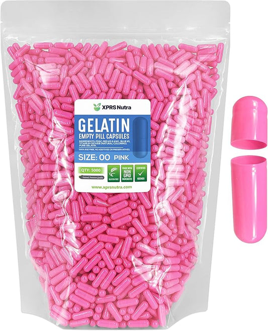 XPRS Nutra Size 00 Empty Capsules - 5000 Count Empty Gelatin Capsules - Pills DIY Capsule Filling - Fillable Pill Gel Caps for DIY Supplements (Pink)