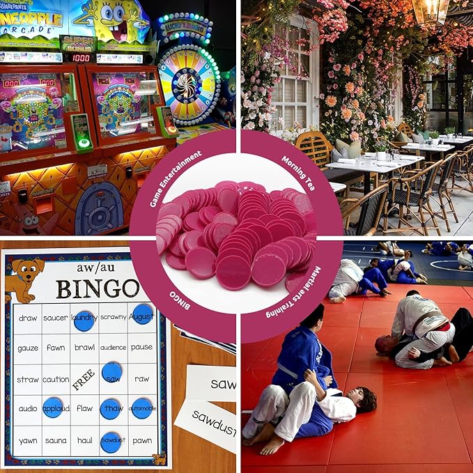 Set of 100 Opaque Plastic Learning Counters Mini Poker Chips Game Tokens with Storage Box (MediumVioletRed, 1.58 Inch)