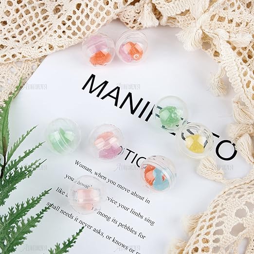 AUEAR, 100 Pack Translucent Small Round Capsules 1.1 Inch Vending Machine Empty Plastic Gumball Containers for Party Favor Prize