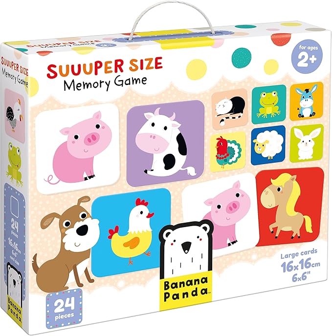 Banana Panda Suuuper Size Memory Matching Kids Game - includes 24 Extra-Large 6” x 6” Cards - Match The Animals or Use as Flashcards - for Toddlers, Boys & Girls, ages 2-4 years
