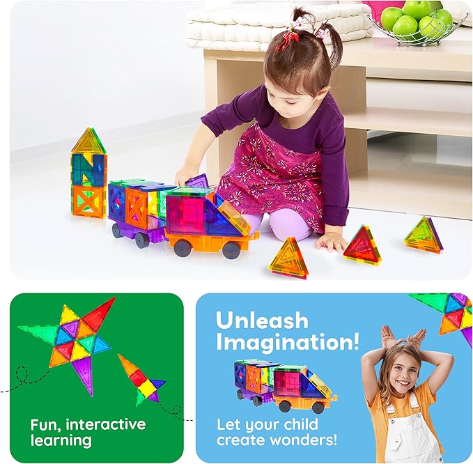 PicassoTiles® PT82 Creativity Set Magnet Building Tiles Clear Color Magnetic 3D Building Block - Creativity Beyond Imagination! Educational, Inspirational, Conventional, Recreational