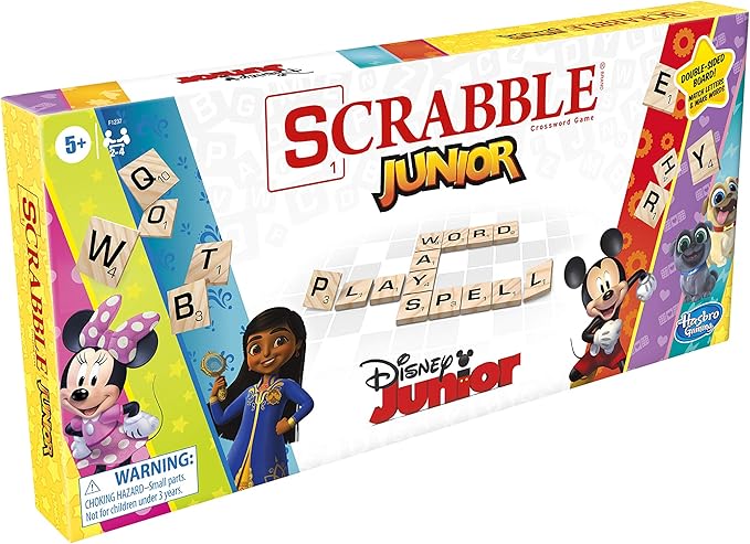 Hasbro Gaming Scrabble Junior: Disney Junior Edition Board Game for Kids | Double -Sided Game Board | Matching Word Game | Back to School Gifts | Ages 5+ (Amazon Exclusive)