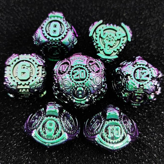 Geakeeper Construct D&D Dice, Metal DND Dice Set, 7Pcs Polyhedral Dragon Metallic D&D Dice with Gift Case for Dungeons and Dragon Game, RPG Role Playing Table Game Gifts (Gradient Green)