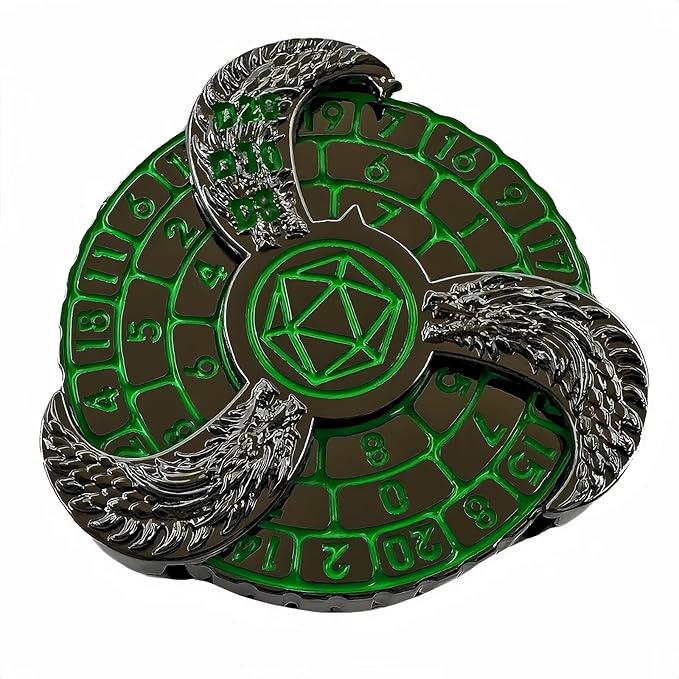 D&D Themed Fidget Spinner, dice Spinner, D4,D6, D8, D10, D12,D20,D% 7-in-1 Metal dice, Perfect for D&D Dungeons and Dragons, RPG and Pathfinder Role Playing Games (Green)