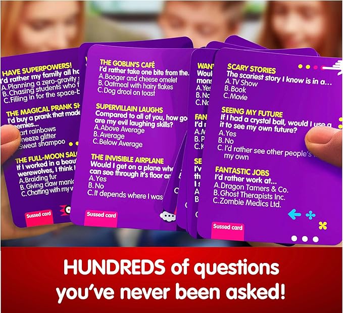 SUSSED Wacky ‘What Would You Do’ Card Game - Fun & Easy Travel Game for Girls, Boys & Tweens - Builds Kids’ Social Skills & Confidence - Purple Pack: Dragons, Space & Magic