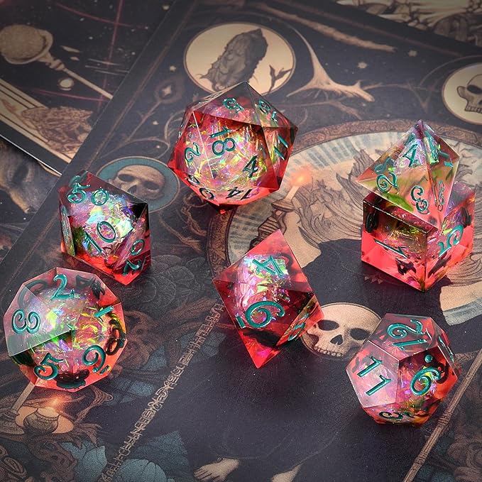 OriCraft Red Magic Dice DND Set Dungeons and Dragons Polyhedral Role Playing Gaming Dices Crystal D20 Red Magical World Energy Stone Halloween Dices Sharp Corners Dices
