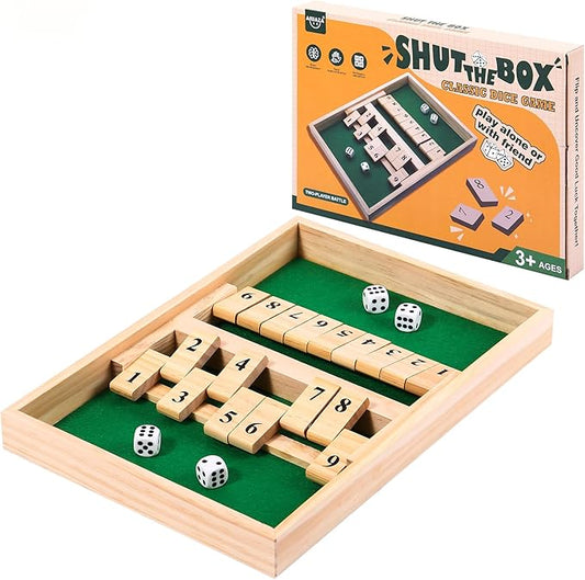 Shut The Box dice Game,Wooden Board Games 2-Person Competitive, Traditional bar, Travel, Family, Fun Math(Battle Version)