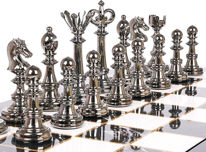Metal Chess Set and Checkers Game Set 15 inch(2 in 1) Chess Board Games for Adults Kids Metal Chess Pieces & Portable Folding Wooden Chess Board Travel Chess Sets Metal Chess Pieces with Storage Box