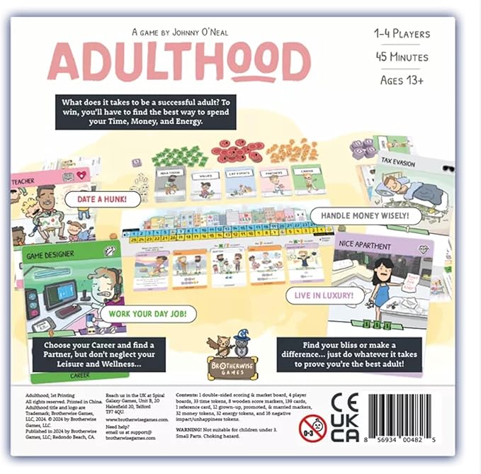 Brotherwise Games Adulthood – Relatable Life Strategy Board Game, Navigate Challenges of Growing Up, Fun for 1-4 Players, Ages 13+